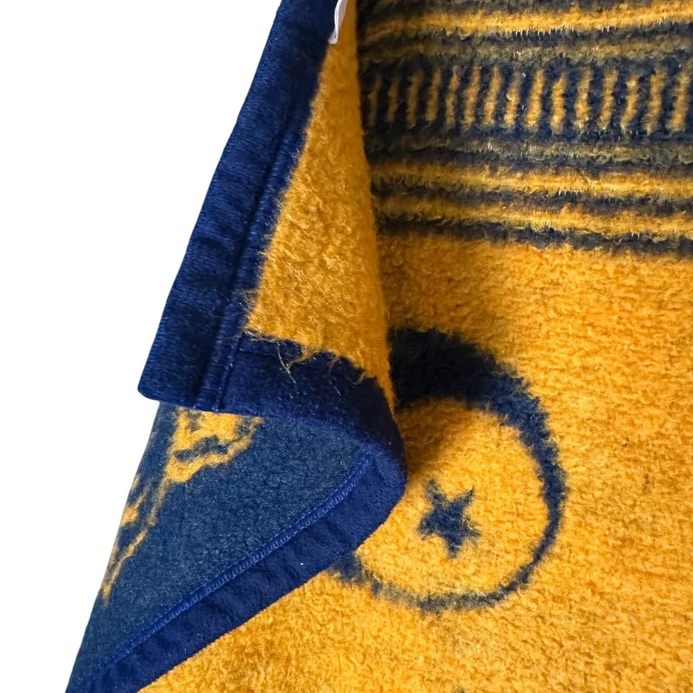 Vintage Biederlack Celestial Zodiac Sun Moon Stars Throw Blanket Blue Gold USA